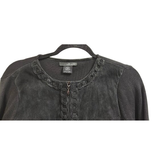 Willi Smith Black Suede Trim Zip Front Knit Jacket Cardigan Women’s Size S - Picture 4 of 9